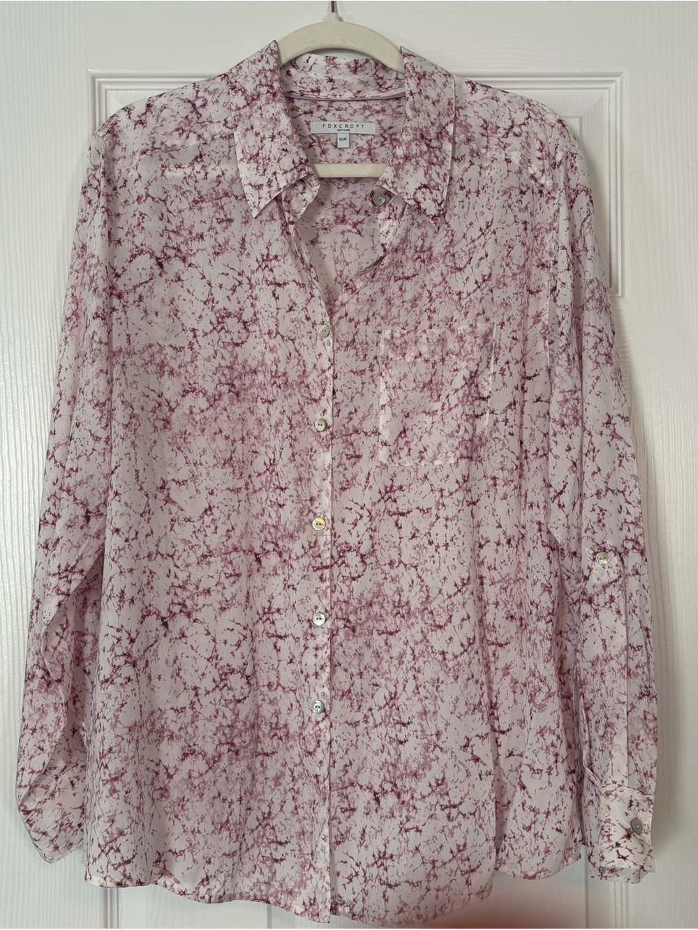 Foxcroft Easy Care Purple White Lightweight Button Front Blouse 16W Plus